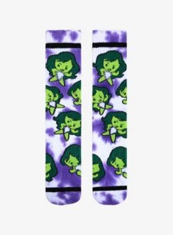 Marvel She-Hulk Chibi Allover Print Tie-Dye Crew Socks - BoxLunch Exclusive -Cozy Mode Store 19250433 av1